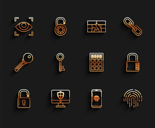 set line open padlock computer monitor and shield vector image