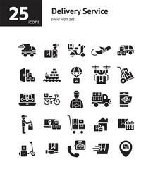 Delivery service solid icon set vector