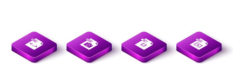 Set isometric xml file document raw js and mp4 vector