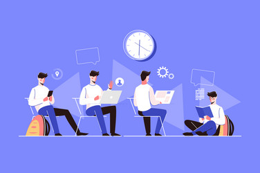 Man Working on Smartphone & Computer vector image