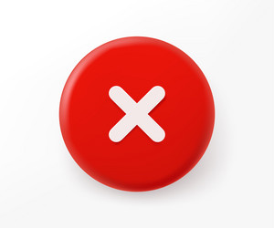 red button with crossmark 3d style vector image
