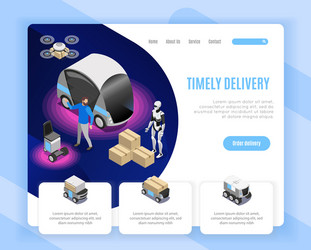 Robot delivery isometric web page vector