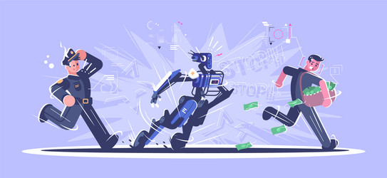 robot police officer flat human vs robotic vector