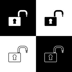 Set open padlock icon isolated on black and white vector