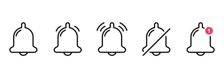 set of notification bells and silent mode concept vector