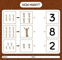 how many counting game with dead tree worksheet vector image