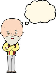 cartoon worried old man with thought bubble vector