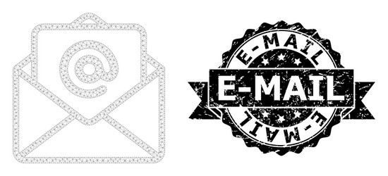 Grunge e-mail ribbon stamp and mesh carcass open e vector