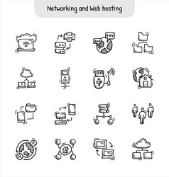 Networking and web hosting hand drawn icons vector