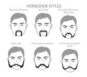 set of horseshoe beard and mustache with name text vector image