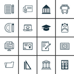 set of 16 school icons includes distance learning vector