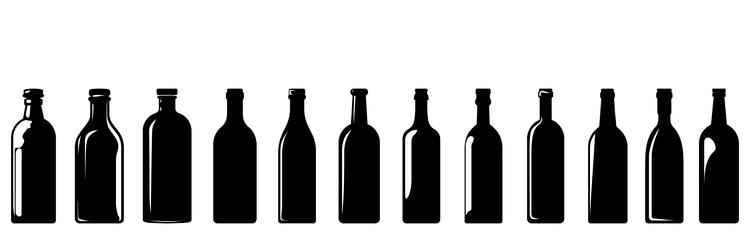 Wine bottle bottles silhouettes icons set vector