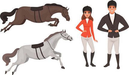 equestrian sport set man and woman professional Vector Image
