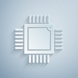 paper cut computer processor with microcircuits vector image