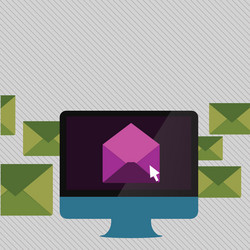 computer screen with open color envelope and small vector image