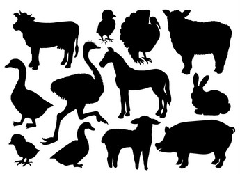 Farm Animal Silhouettes - Livestock Collection Vector Image