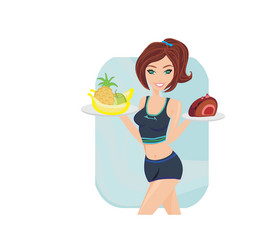 young woman with fruits and cake Vector Image