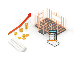 cost estimation for building house with rolled vector