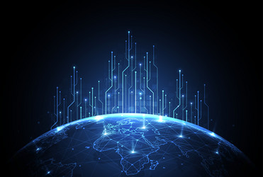 global connection with circuit network design vector image