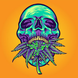 Green Skull with Kush Leaf Vector Image