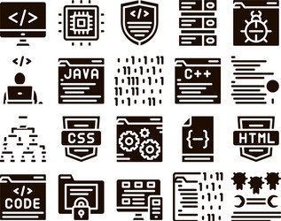 coding system glyph icons set vector image