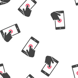 Hand clicks on button smartphone cursor vector