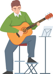 Man sitting on high chair playing acoustic guitar vector