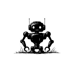 monochrome representation of an ai bot in a field vector image