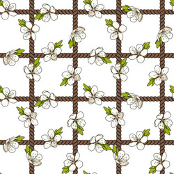 seamless pattern with net of the cord and flowers vector image