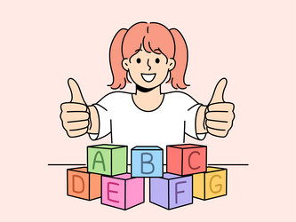 Smiling child learn with blocks letters vector
