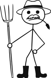 Cartoon Stickman Farmer with Pitchfork Vector Image