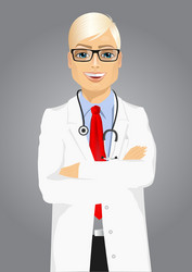 experienced male doctor posing over white vector