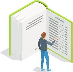 student is standing and reading a large open vector image