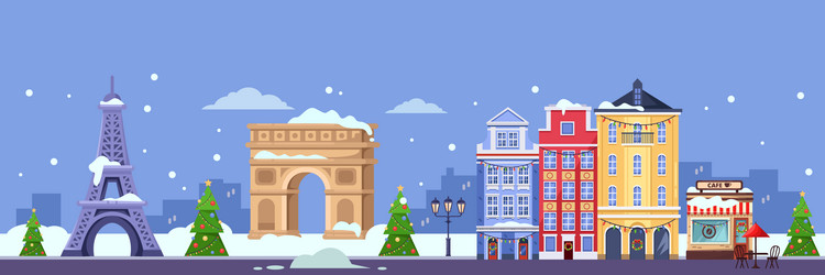 winter in paris flat of cityscape Vector Image