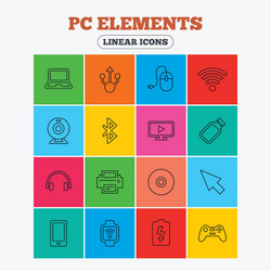 Computer elements icons notebook usb port vector