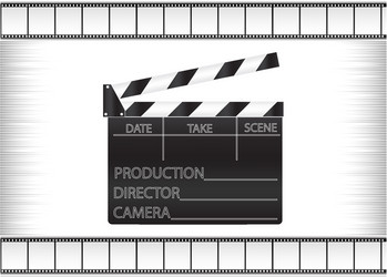 Black movie clapperboard and cine-film vector