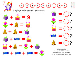 mathematical logic puzzle game solve examples vector