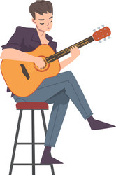 Guy sitting on high chair playing acoustic guitar vector