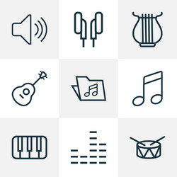 multimedia icons line style set with notes folder vector