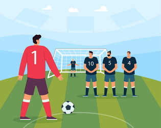 Penalty kick of soccer player on field stadium vector