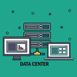 desktop computer with data center icons vector image