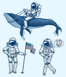 Set astronauts in space collection soaring vector