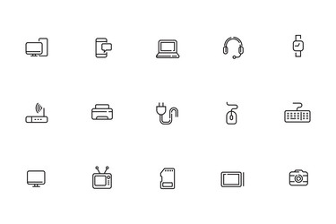 Set of gadget icons in simple line style vector