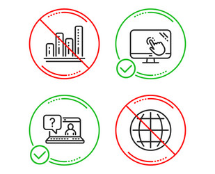 Touch screen faq and graph chart icons set globe vector