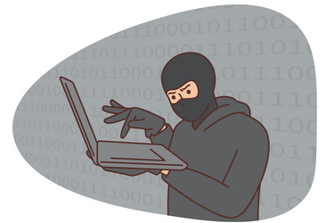 Hacker cybercriminal with laptop stealing users vector