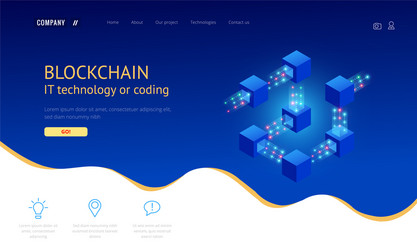 isometric concept of quantum computers blockchain vector