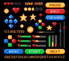 8-bit Pixel Game UI Retro Buttons vector image