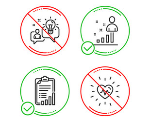 Checklist idea and stats icons set heartbeat vector