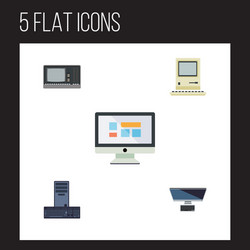 flat icon computer set of display processor pc vector image