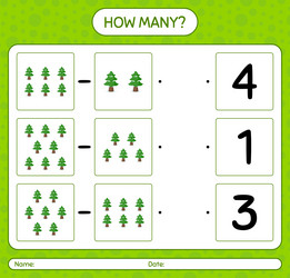 how many counting game with pine tree worksheet vector image